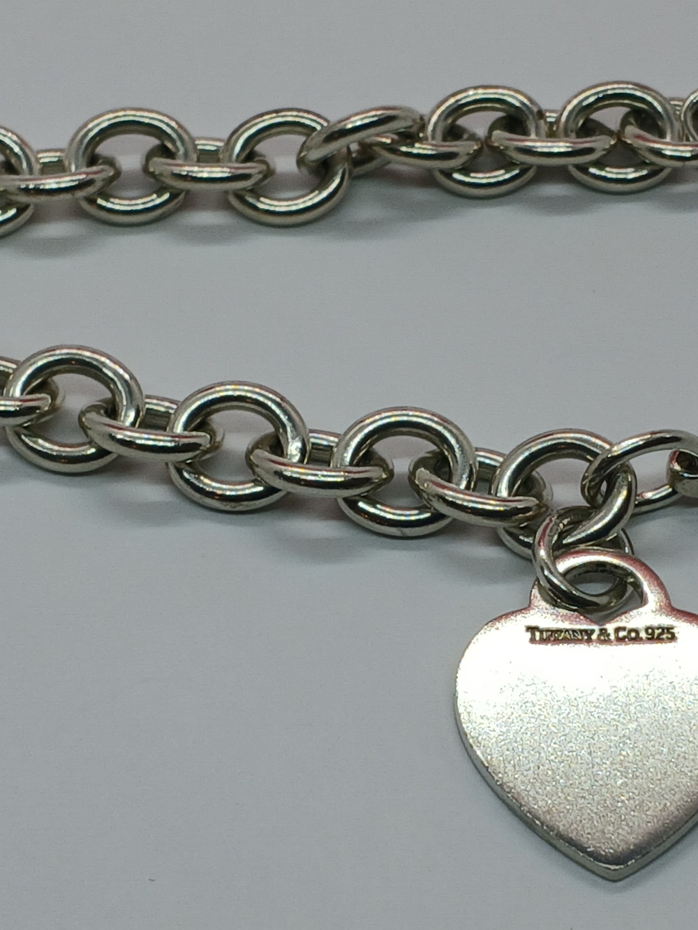 Sterling Silver Tiffany & Co Heart Tag Charm Bracelet 925 Engraved initial "J" - Picture 5 of 7